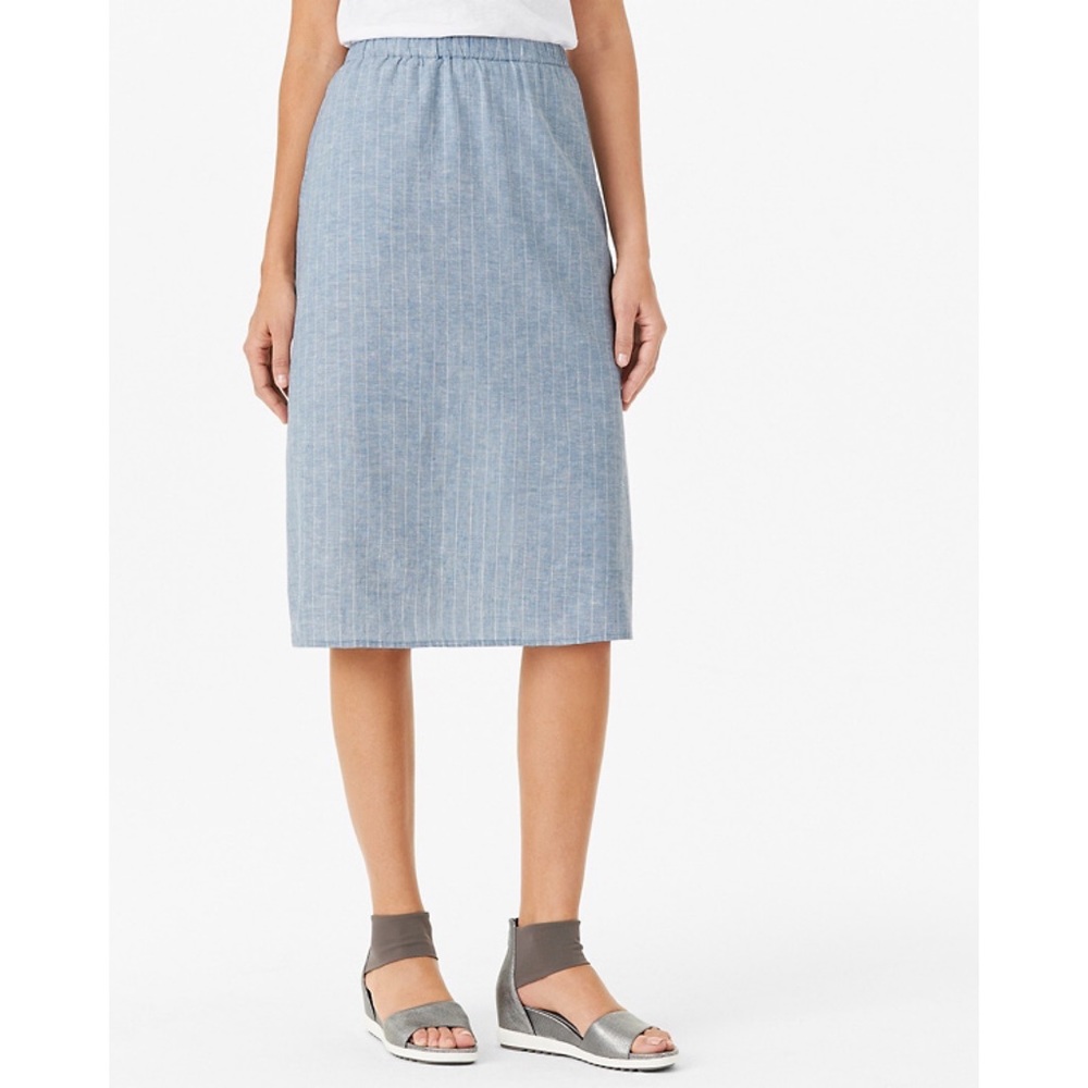 Eileen Fisher Hemp & Organic-Cotton Knee-Length Skirt Blue and White Stripe